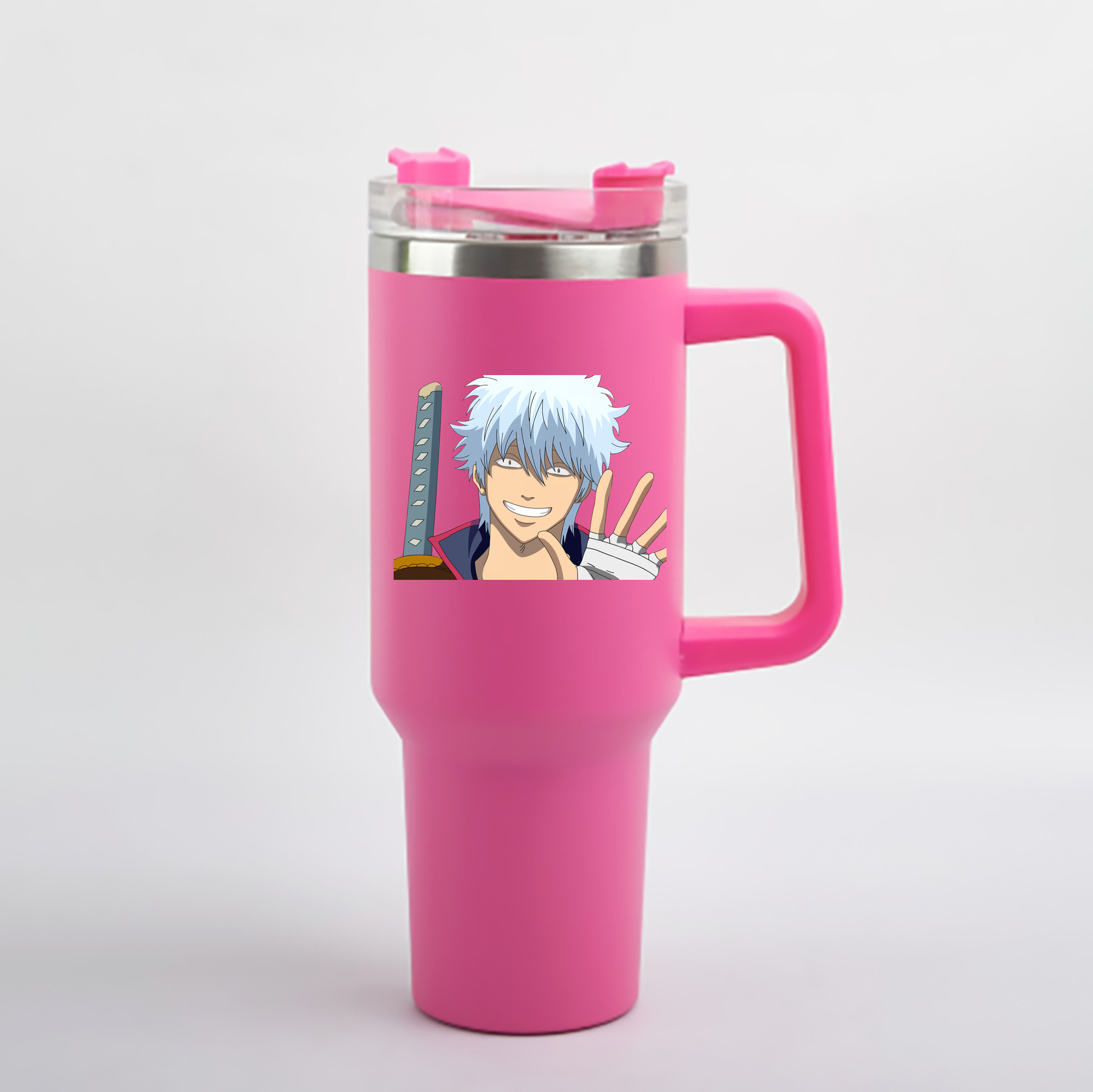 （画像用） ぎんたま 坂田銀時（さかたぎんとき） 神楽 志村新八（しむら しんぱち） GINTAMA Sakata Gintoki Kagura Shimura Shinpachi 1200mL車用タンブラー - クリスタルステッカー（プラスチックストロー付き）